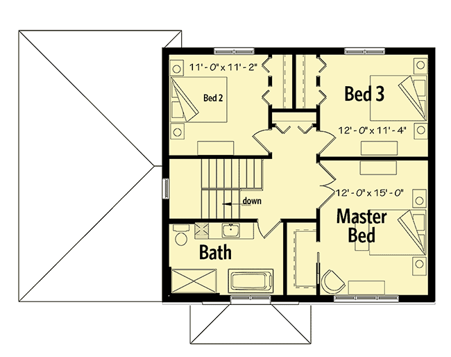 Plan 22501DR: 3-Bed Contemporary Home Plan with Laundry Chute - Floor Plan - 2nd Floor - Contemporary, Northwest