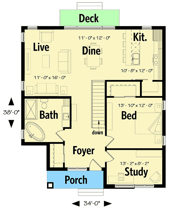 Plan 22496DR: Modern Ranch Home Plan with Basement Expansion - Floor Plan - Main Level - Modern, Northwest, Ranch