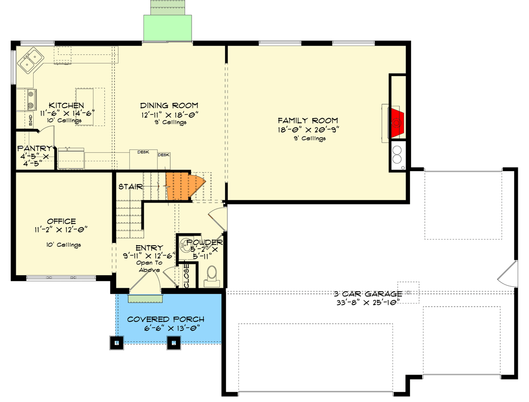 Plan 61308UT: Five Bedroom Family Home Plan - Floor Plan - Main Level - Traditional