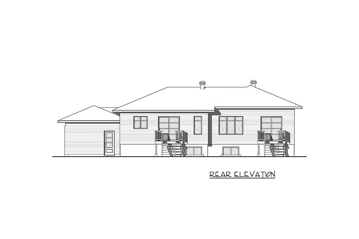 Plan 22498DR: Modern Duplex House Plan with 3 Beds and 2 Baths Per Unit - Image #4 - Contemporary, Mid Century Modern, Modern