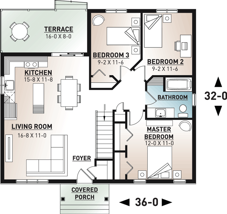 Plan 22499DR: 3-Bed House Plan with Alternate Versions - Floor Plan - Main Level - Country, Northwest, Ranch, Traditional