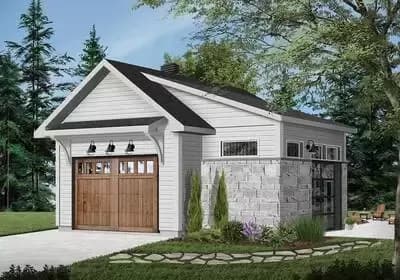 Detached Garage Plan with Interior Work Space - 464 Sq Ft