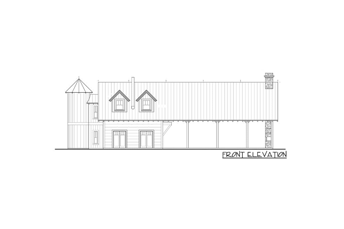 Plan 18863CK: Rustic House Plan with Large Outdoor Living Area and Stair Silo - Image #5 - Barndominium, Cottage, Country, Rustic, Southern, Vacation