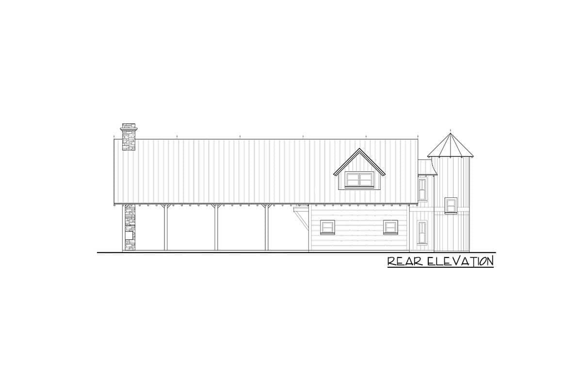 Plan 18863CK: Rustic House Plan with Large Outdoor Living Area and Stair Silo - Image #7 - Barndominium, Cottage, Country, Rustic, Southern, Vacation