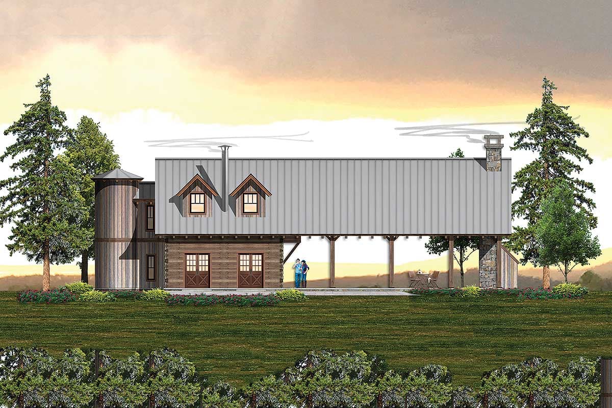 Plan 18863CK: Rustic House Plan with Large Outdoor Living Area and Stair Silo - Image #4 - Barndominium, Cottage, Country, Rustic, Southern, Vacation