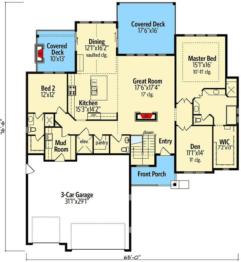 Plan 95052RW: Craftsman Home Plan with Lower Level Expansion Potential - Floor Plan - Main Level - Craftsman, Mountain, New American, Northwest, Rustic