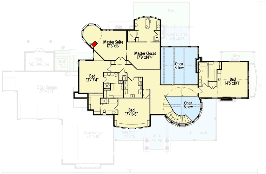Plan 95054RW: Grand Shingle Style House Plan with Large Home Office with Fireplace - 5887 Sq Ft - Floor Plan - 2nd Floor - Rustic, Shingle, Traditional
