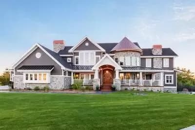Grand Shingle Style House Plan with Large Home Office with Fireplace - 5887 Sq Ft