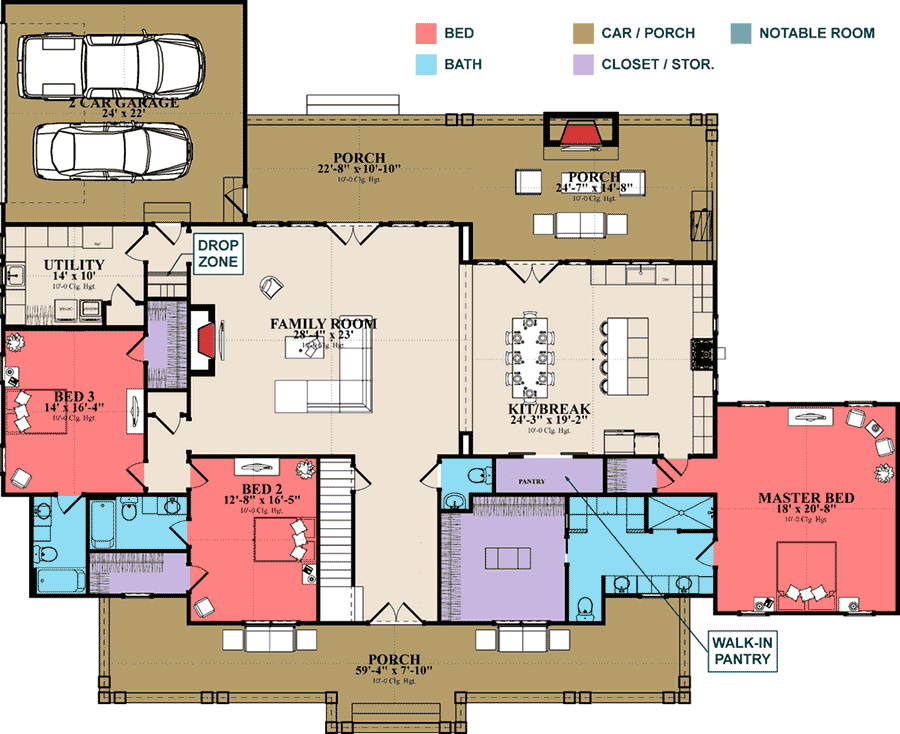 Plan 86311HH: Farmhouse Plan with Upstairs Expansion Space - Floor Plan - Main Level - Country, Farmhouse, Traditional