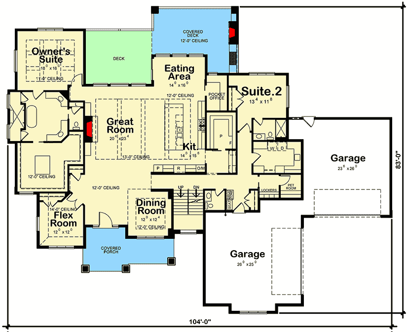 Plan 42534DB: 3-Bed House Plan with Stone and Stucco Exterior - Floor Plan - Main Level - Craftsman, Traditional