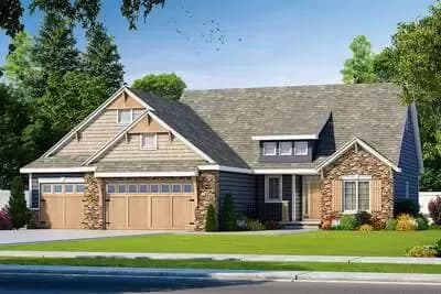 2-Bed Craftsman Ranch Home Plan with Options