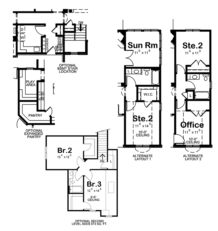 Plan 42538DB: Traditional One-Story House Plan with Second Floor Option - Floor Plan - Optional Layout - Traditional