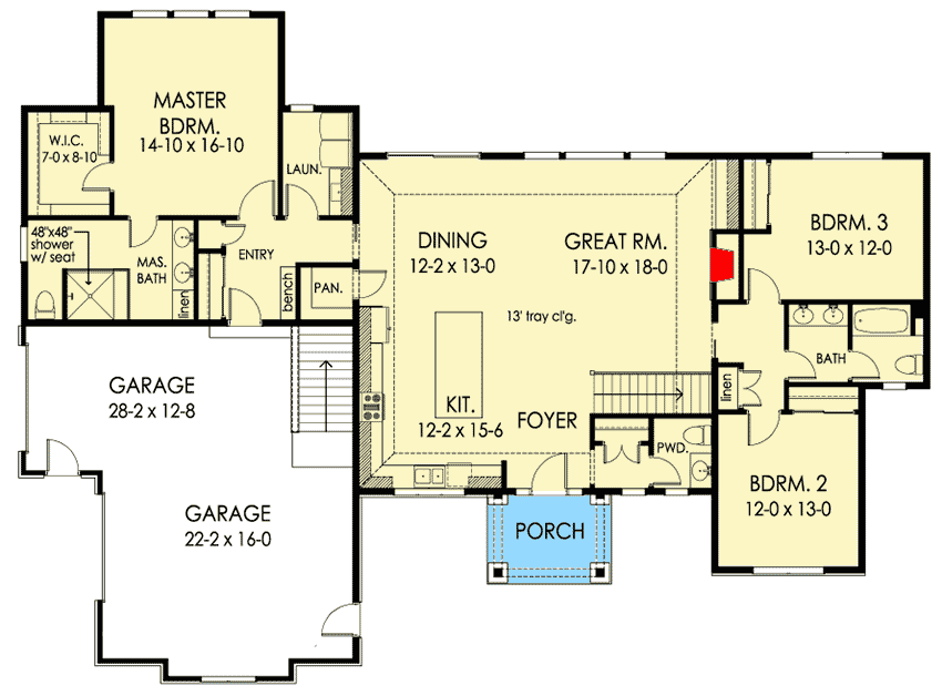 Plan 790014GLV: Open Concept Craftsman Home Plan with Split Bed Layout - Floor Plan - Main Level - Craftsman, Mountain, Northwest, Rustic