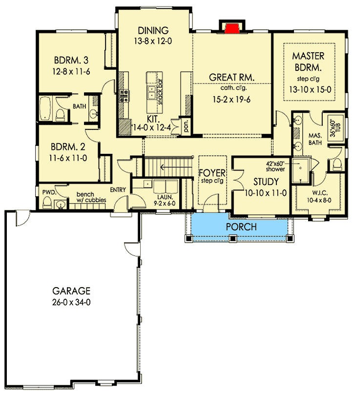 Plan 790017GLV: Attractive Craftsman House Plan Offering One-Level Living - Floor Plan - Main Level - New American