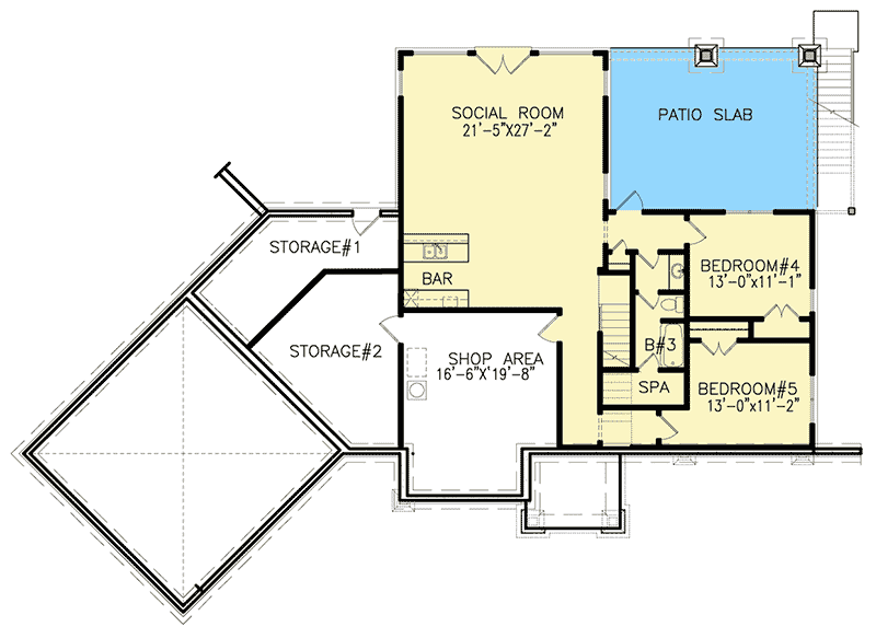 Plan 25642GE: Country Craftsman House Plan with Angled Garage and Finished Lower Level - Floor Plan - Optional Finished Lower Level - Country, Craftsman