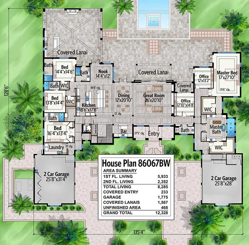 Plan 86067BS: Stunning 7-Bed Luxury House Plan - Floor Plan - Main Level - Coastal, Contemporary, Florida-Style