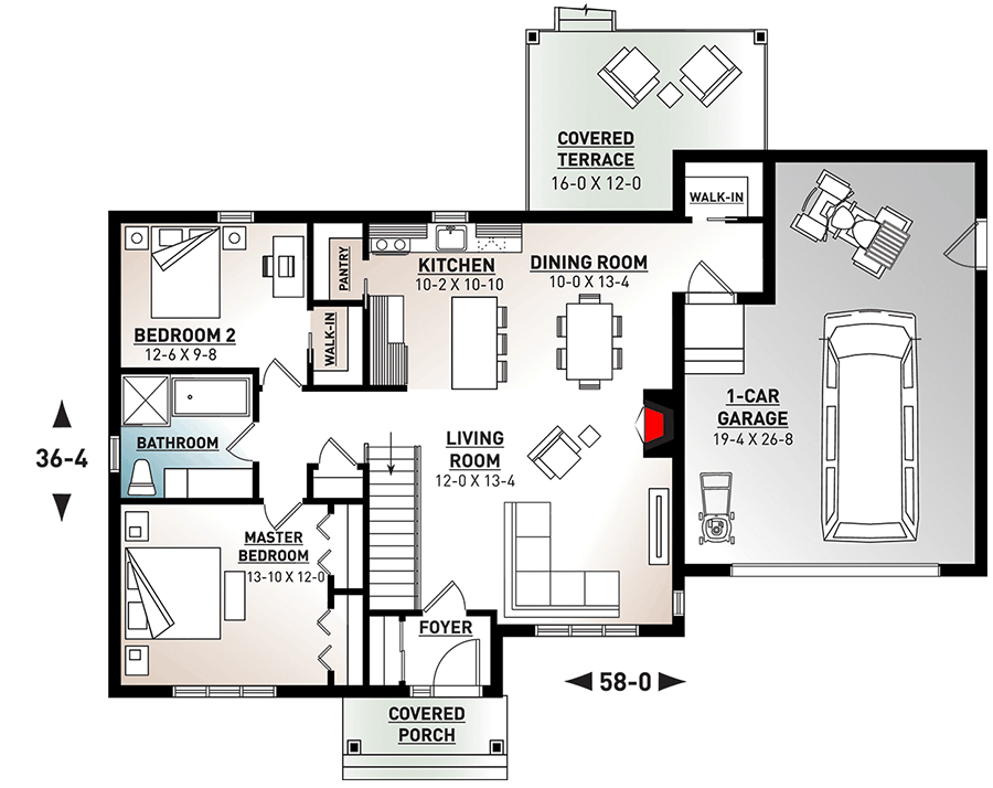Plan 22515DR: Modern Craftsman with Attached Garage and Optional Finished Lower Level - Floor Plan - Main Level - Craftsman, Northwest