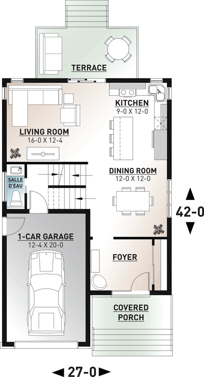 Plan 22521DR: Contemporary 3-Bed House Plan with Upstairs Laundry - Floor Plan - Main Level - Modern, Northwest