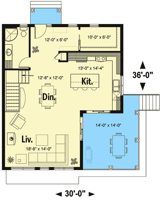 Plan 22522DR: Modern Vacation Home Plan for the Sloping Lot - 2085 Sq Ft - Floor Plan - Main Level - Contemporary, Modern, Mountain, Vacation