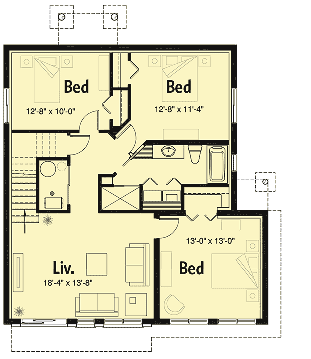 Plan 22522DR: Modern Vacation Home Plan for the Sloping Lot - 2085 Sq Ft - Floor Plan - Lower Level - Contemporary, Modern, Mountain, Vacation