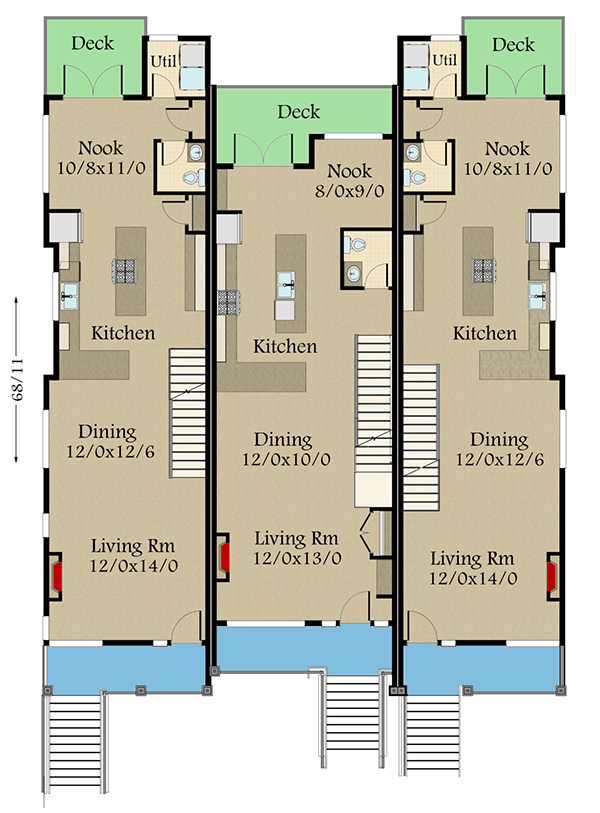 Plan 85259MS: Modern Triplex House Plan with Drive-Under Parking - Floor Plan - Main Floor - Contemporary, Modern, Northwest