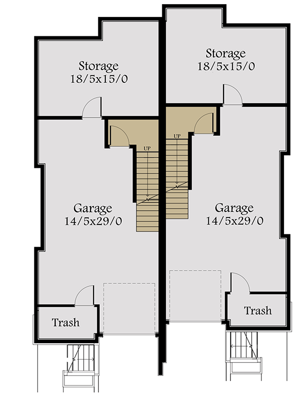 Plan 85260MS: Modern Two-Family House Plan with Matching 3-Bed Units - Floor Plan - Lower Level - Contemporary, Modern, Northwest