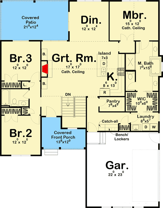 Plan 62738DJ: One-Story 3-Bed Modern Farmhouse Plan - Floor Plan - Main Level - Country, Farmhouse, Modern Farmhouse, New American