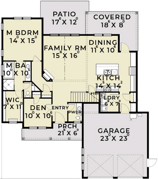 Plan 280004JWD: Master-Down Country House Plan with Bonus Over Garage - Floor Plan - Main Level - Cottage, Country, Farmhouse, New American, Traditional