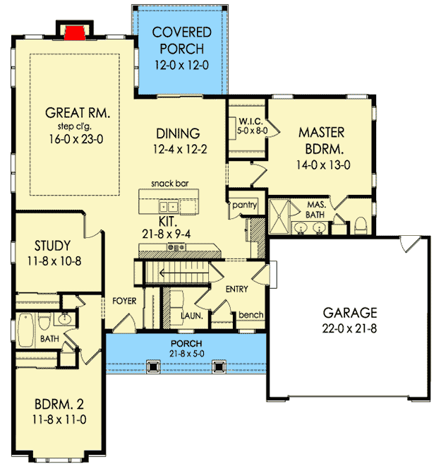 Plan 790027GLV: Versatile Single-Story Ranch Home Plan with Office - Floor Plan - Main Level - Farmhouse, Ranch