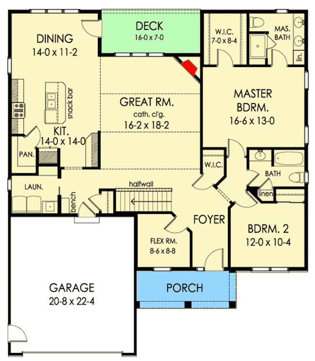 Plan 790028GLV: Cozy 2-Bedroom Craftsman House Plan with Private Office - Floor Plan - Main Level - Craftsman, Ranch