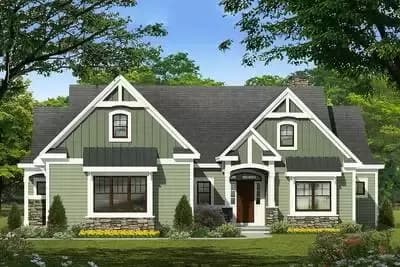 One-Story 3-Bed House Plan with Arts and Crafts Feel
