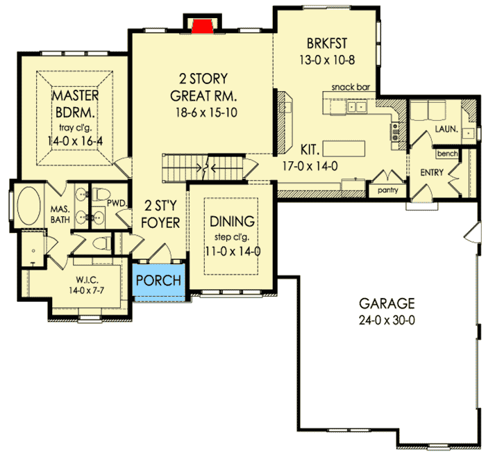 Plan 790037GLV: Traditional House Plan with First Floor Master - Floor Plan - Main Level - Traditional