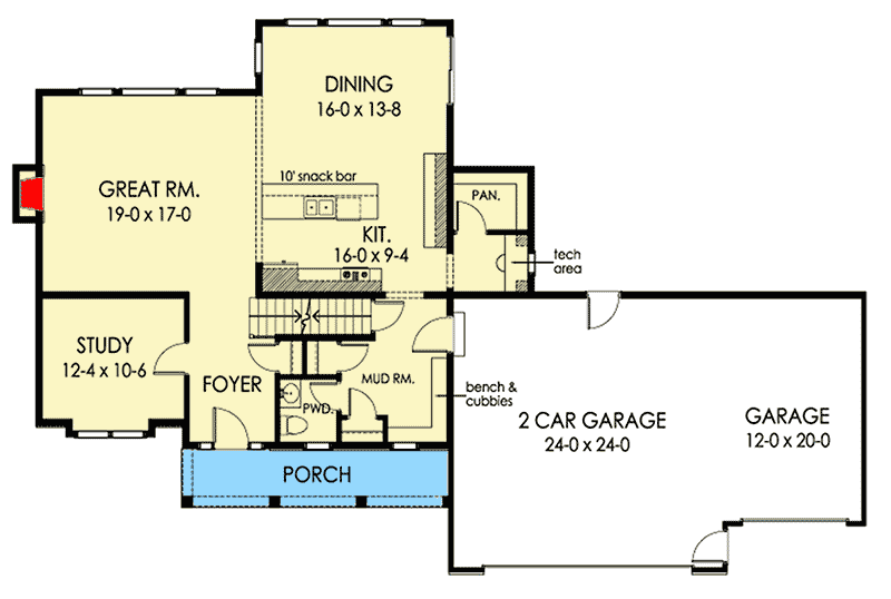 Plan 790043GLV: Handsome Colonial House Plan with 3-Car Garage - Floor Plan - Main Level - Colonial, Traditional