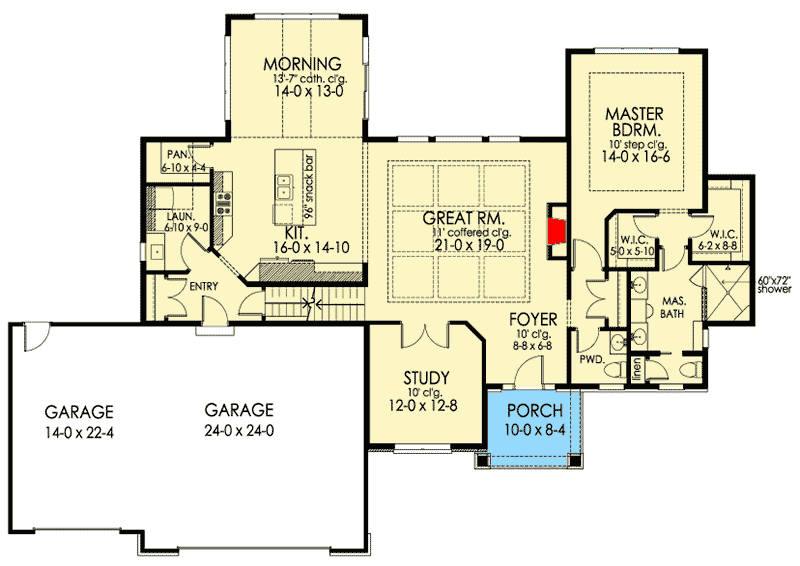 Plan 790044GLV: 3-Bedroom Craftsman Home Plan with Main-Floor Master Suite - Floor Plan - Main Level - Craftsman, New American, Northwest