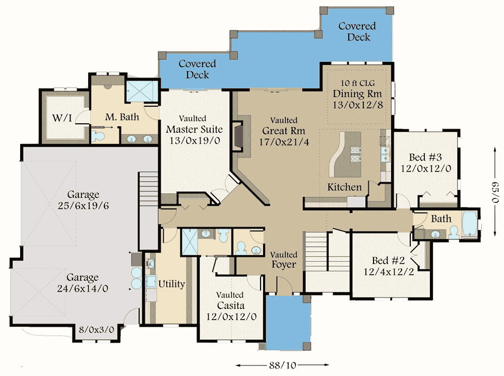 Plan 85262MS: Rugged Craftsman Home Plan with Vaulted Great Room - Floor Plan - Main Level - Craftsman, Mountain, Northwest, Rustic
