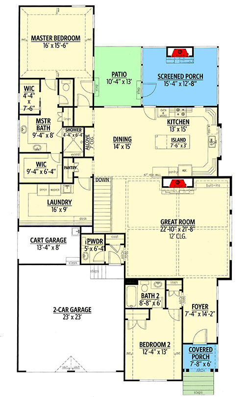 Plan 24379TW: Flexible Ranch Home with Golf Cart Garage and Expansion Options - Floor Plan - Main Level - Ranch, Traditional