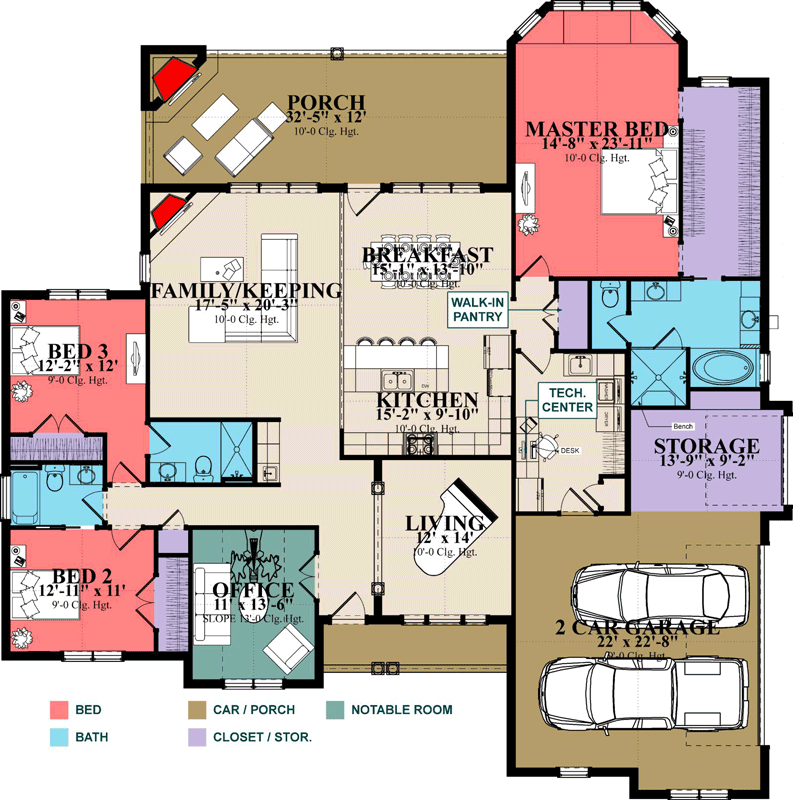 Plan 86309HH: 3-Bedroom Tudor Cottage Home Plan with Office and Bonus Room - Floor Plan - Main Level - Southern, Traditional