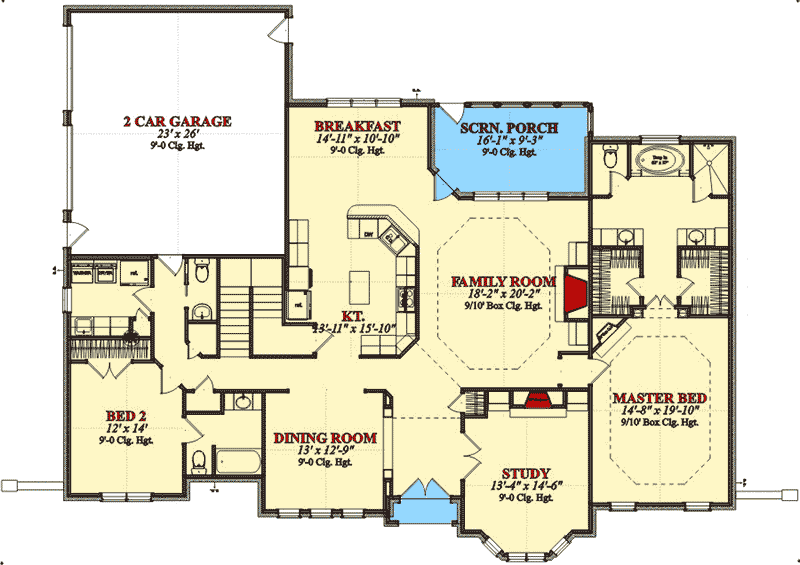 Plan 86310HH: Impressive 4-Bedroom French Country Home Plan with Study and Game Room - Floor Plan - Main Level - European, French Country, Traditional