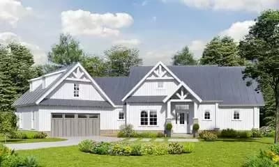Country Craftsman House Plan with Angled Garage and Finished Lower Level