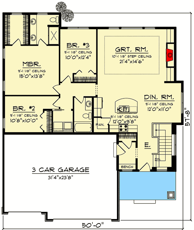 Plan 890076AH: Classic Craftsman Ranch Home Plan with 3 Bedrooms - Floor Plan - Main Level - Craftsman, Northwest, Ranch