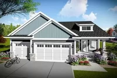 Classic Craftsman Ranch Home Plan with 3 Bedrooms