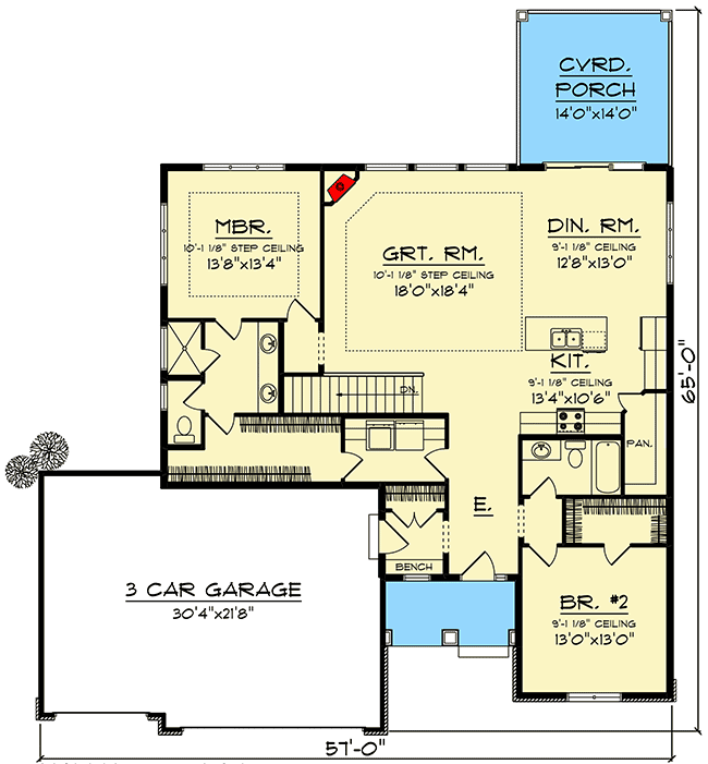 Plan 890077AH: Single-Level Craftsman Ranch Home Plan with Split Bed Layout - 1703 Sq Ft - Floor Plan - Main Level - Craftsman, Ranch