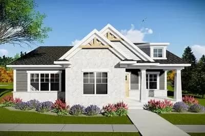 Two Bedroom Modern Craftsman House Plan with Rear Entry Garage