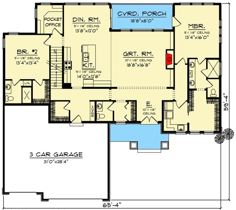 Plan 890080AH: Country Craftsman with Bonus Option - Floor Plan - Main Level - Country, Craftsman, New American, Ranch