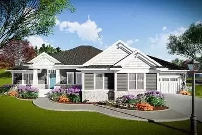 Craftsman Ranch Home Plan with 3-Car Garage