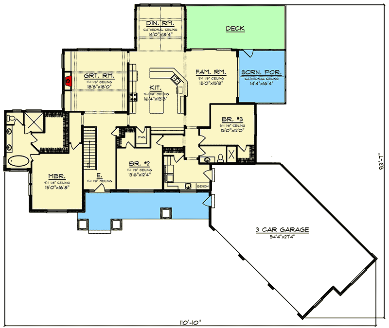 Plan 890086AH: 3-Bed Modern Farmhouse Ranch with Angled 3-Car Garage - Floor Plan - Main Level - Country, Craftsman, Farmhouse, Ranch