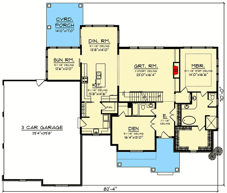 Plan 890087AH: Modern Farmhouse Plan with 3-Car Side-Entry Garage - Floor Plan - Main Level - Country, Farmhouse, Modern Farmhouse, Traditional