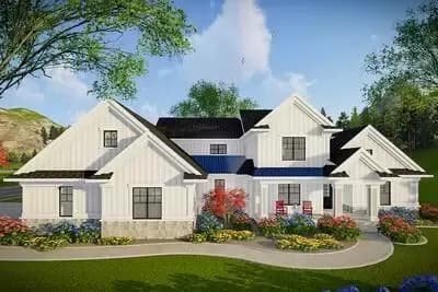 Modern Farmhouse Plan with 3-Car Side-Entry Garage