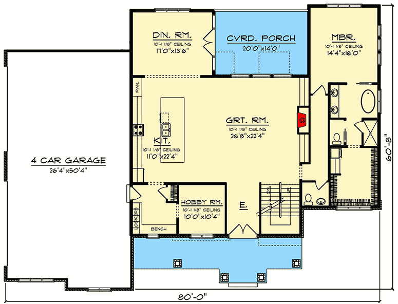 Plan 890088AH: Open Concept 4-Bed Craftsman Home Plan  - Floor Plan - Main Level - Craftsman, Northwest
