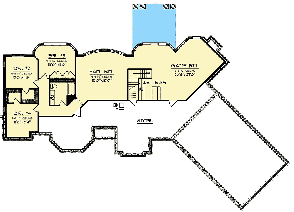 Plan 890090AH: 4-Bed House Plan with 3 Fireplaces - Floor Plan - Lower Level - Country, Craftsman, Ranch, Traditional